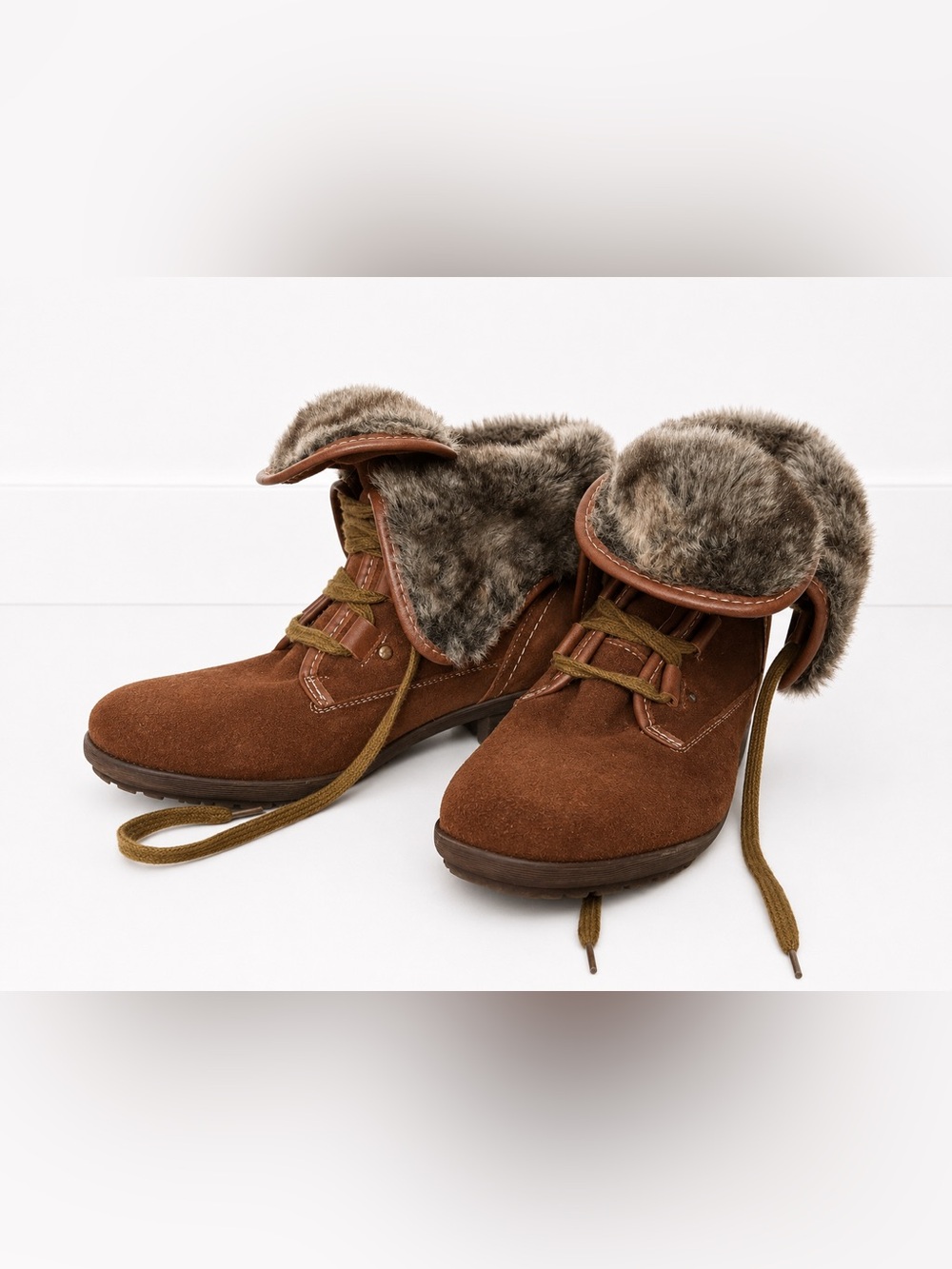 Denver Hayes Brown Suede Ankle Boots with Faux Fur Cuff